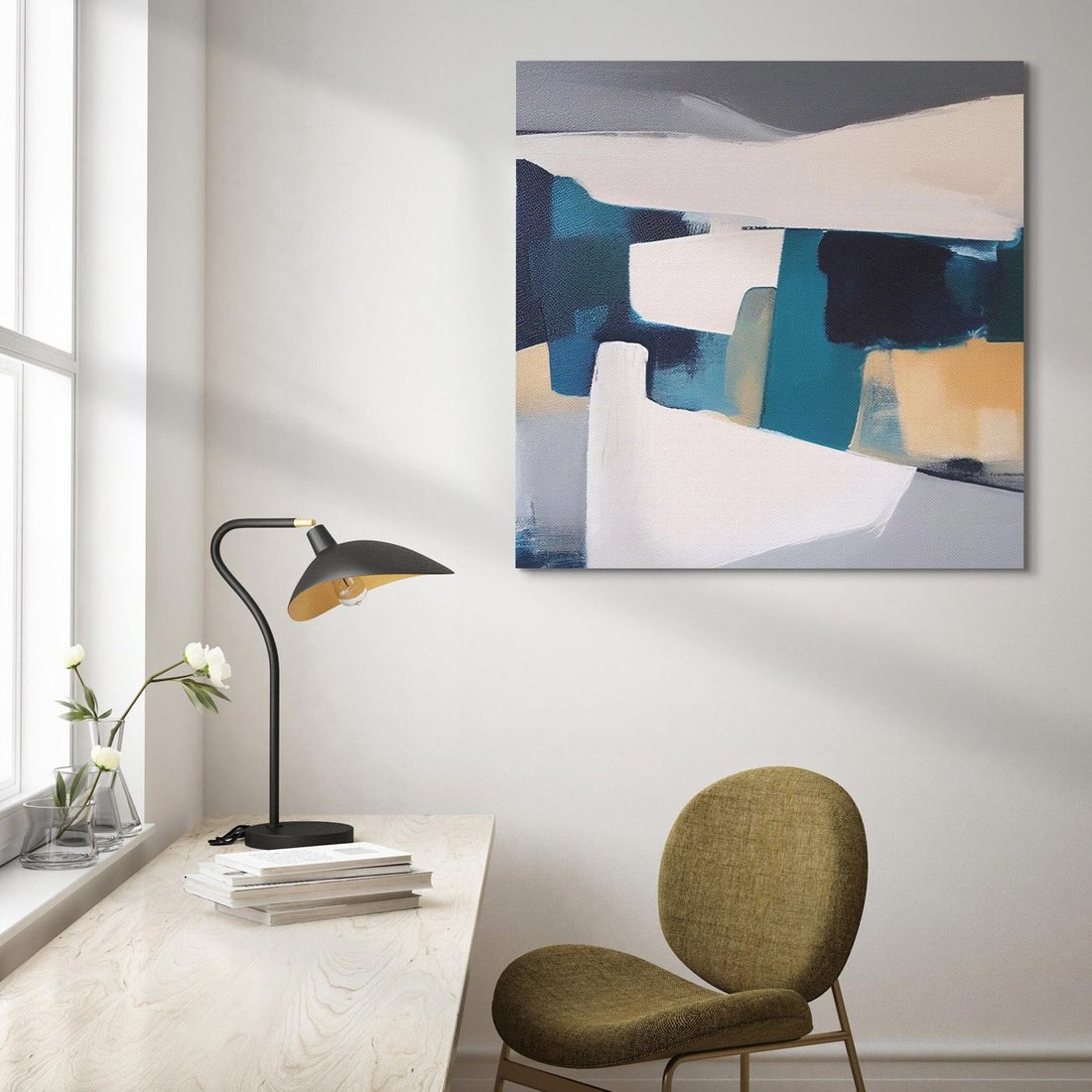 Obraz na płótnie 60x60 - Turkusowe Maźnięcia - obraz, abstrakcja