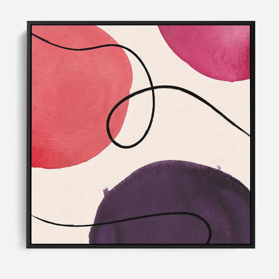 Obraz w ramie 50x50 - Migoczące Echo - abstrakcyjne akwarelowe plamy, nieregularne linie - rama czarna