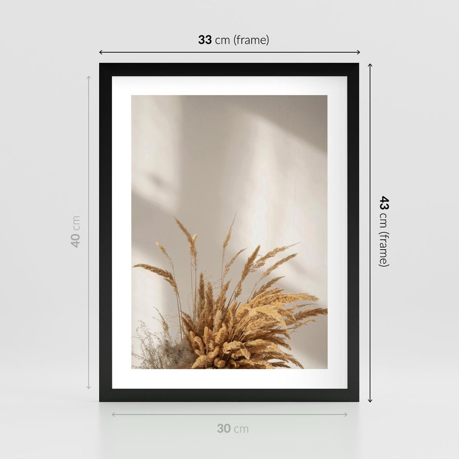 Plakat w ramie 30x40 - Natura i Elegancja: Obraz Boho - trawy, boho - rama czarna
