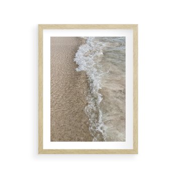 Plakat w ramie 50x70 - Fale Morza na Piasku - plaża, morze - rama drewno