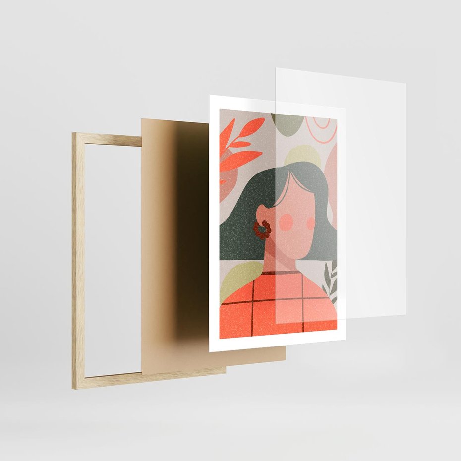 Plakat w ramie 50x70 - Kobiecy Portret Duszy - nowoczesny plakat, styl retro - rama drewno