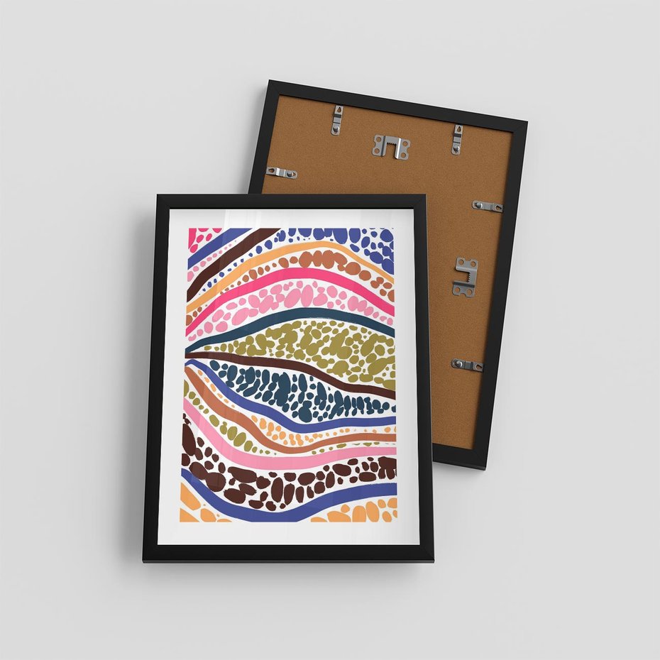Plakat w ramie 30x40 - Wibracje Plam - kolorowe wzory, tęczowe żywe kolory - rama czarna