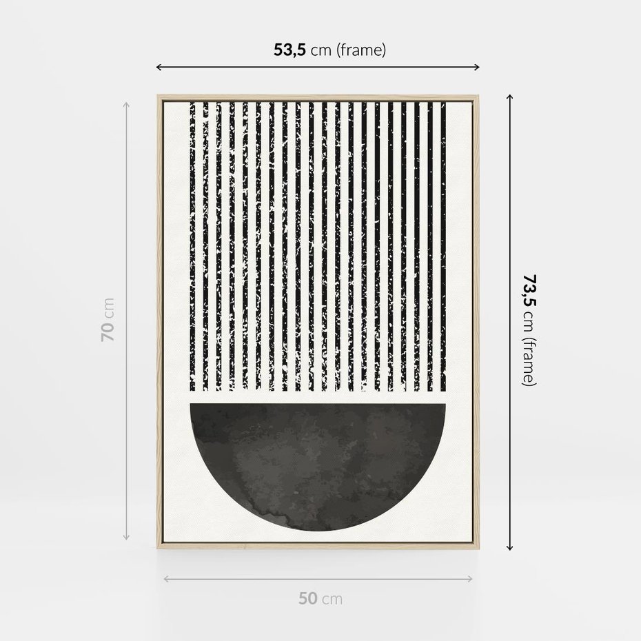 Obraz w ramie 50x70 - Taniec Impulsów - abstrakcyjne czarno białe formy, minimalizm - rama drewno
