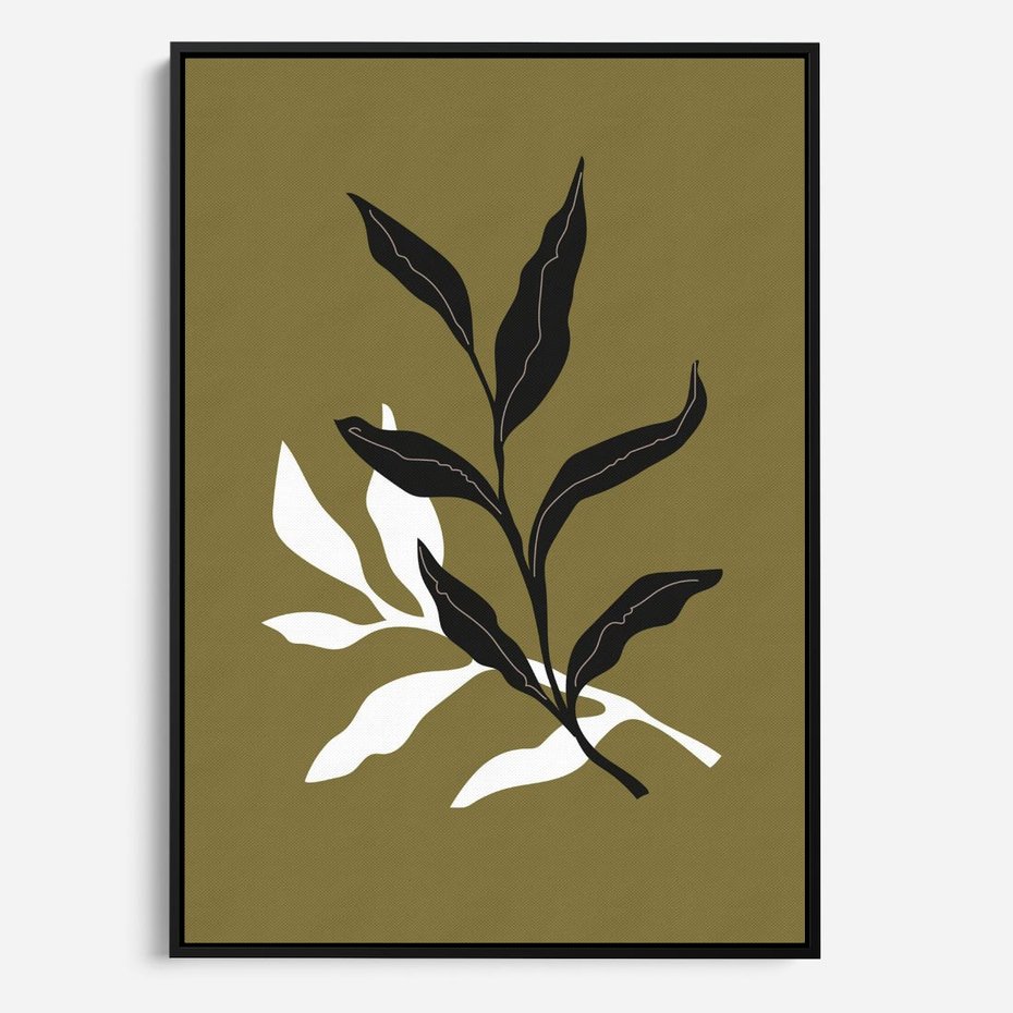 Obraz w ramie 50x70 - Wewnętrzne Odsłony - liście, gałązki - rama czarna