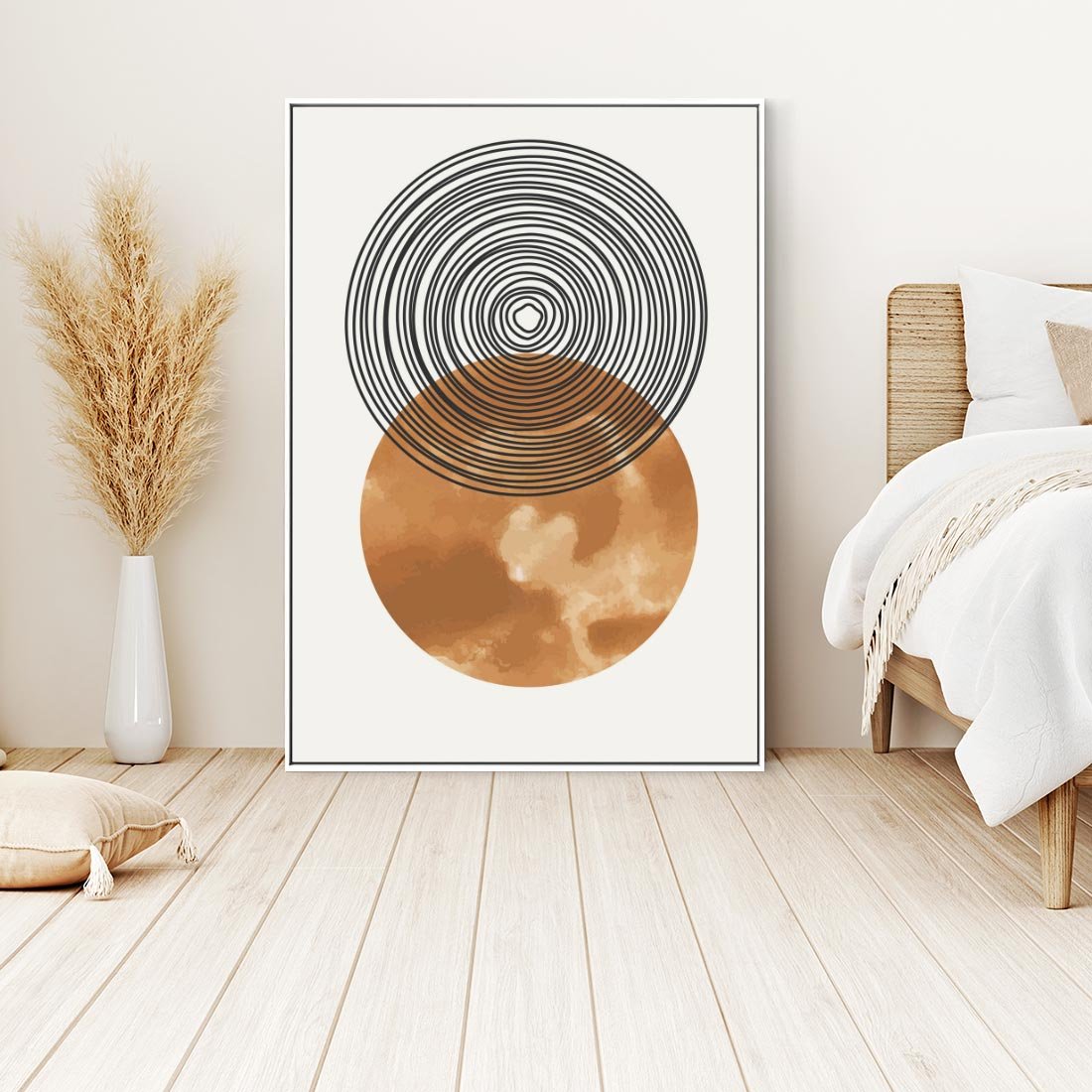 Obraz w ramie 80x120 - Taniec Okręgów - boho obraz, geometria - rama biała