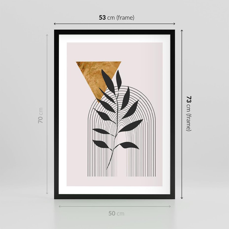 Plakat w ramie 50x70 - Geometria z Elementami Złota i Liści - grafika, złoto - rama czarna