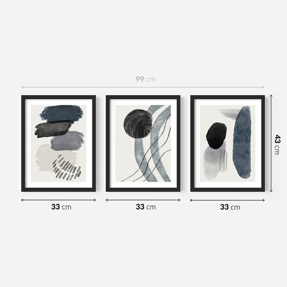 Zestaw obrazy w ramie 30x40 galeria - Akwarela, plamy, graficzne - rama czarna