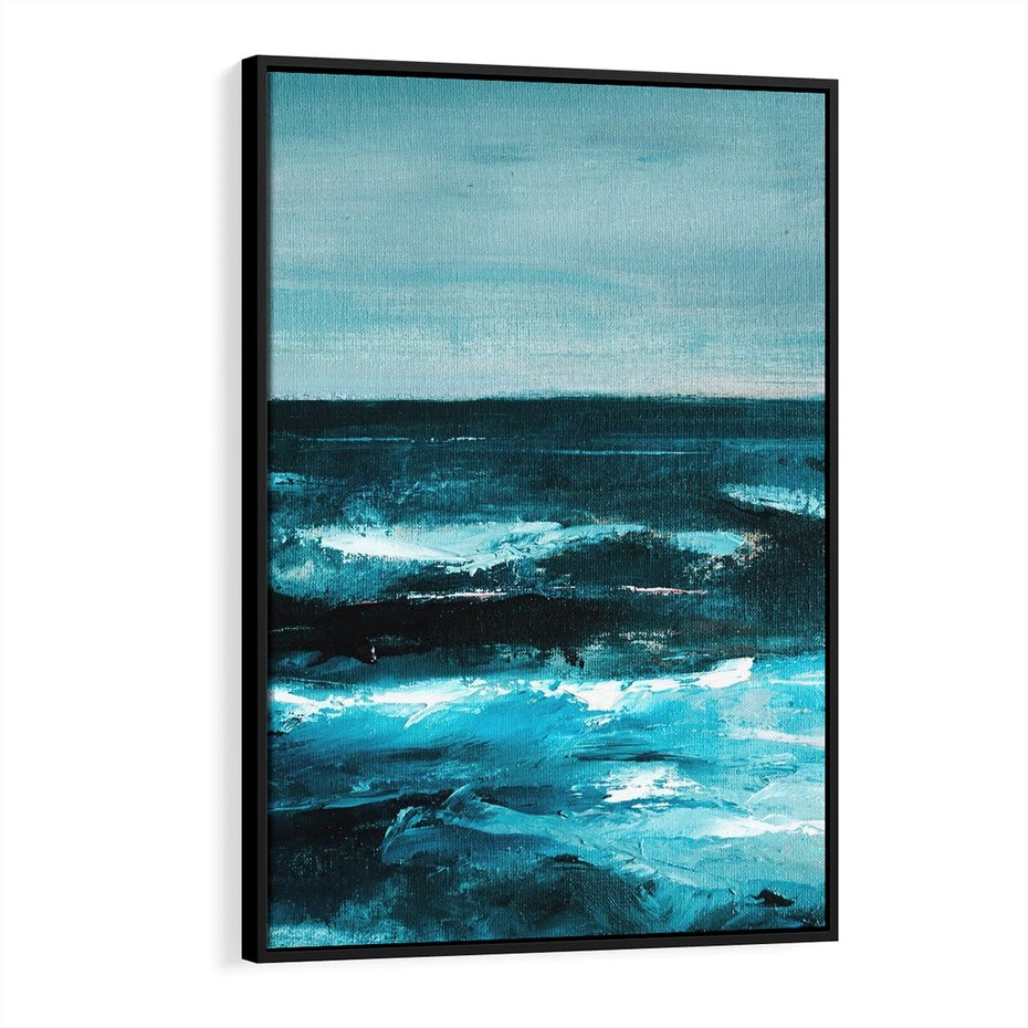Obraz w ramie 50x70 - Burza Nad Granatowym Oceanem - piękny marynistyczny obraz olejny, wzburzone ciemne morze - rama czarna