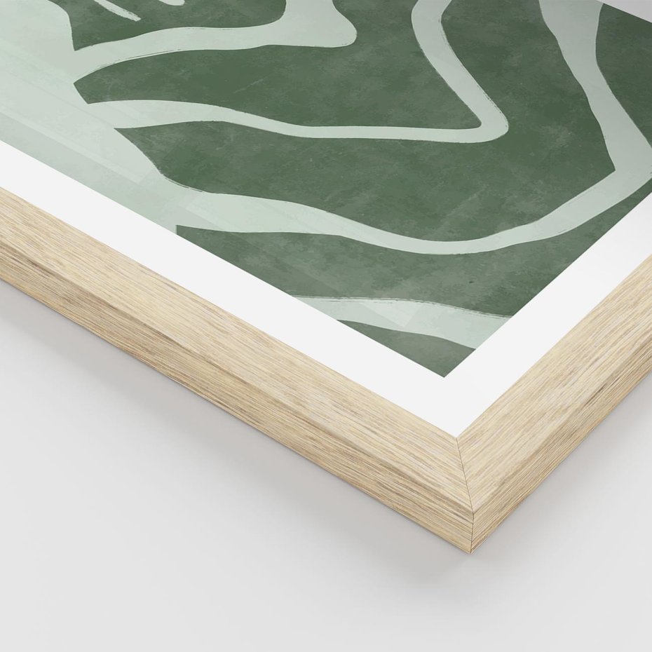 Plakat w ramie 50x70 - Zieleń Odpoczynku - zielony plakat, nieregularne splątane linie - rama drewno