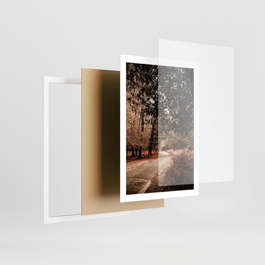 Plakat w ramie 50x70 - Magia Jesieni: Pejzaż Parku w Odcieniach Żółci - jesień, park - rama biała