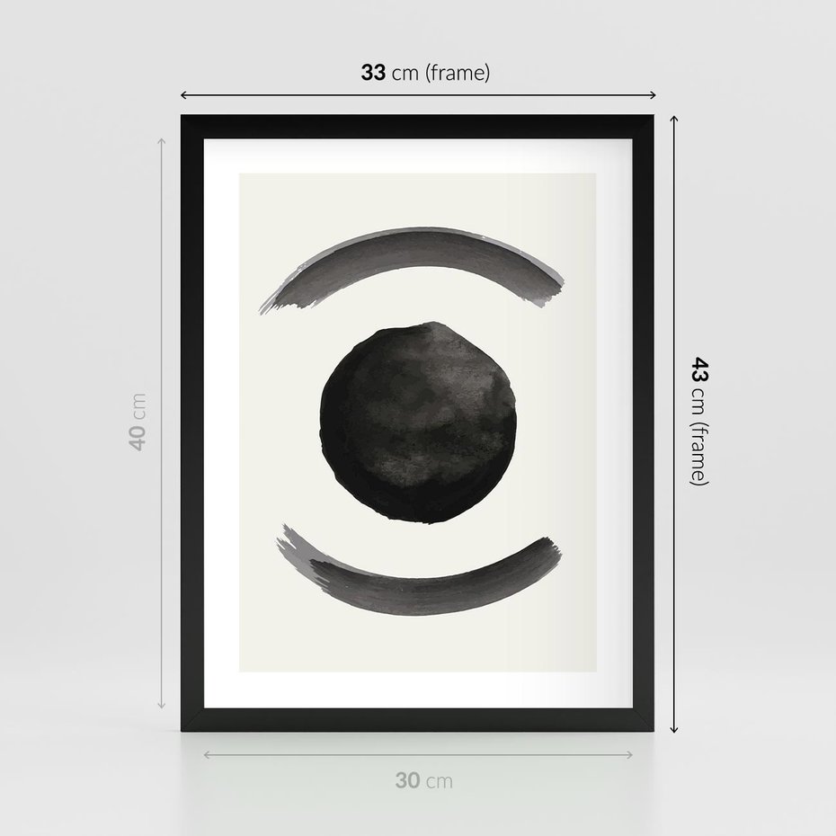 Plakat w ramie 30x40 - Bezczasowe Echo - abstrakcyjne plamy okręgi, akwarelowe - rama czarna
