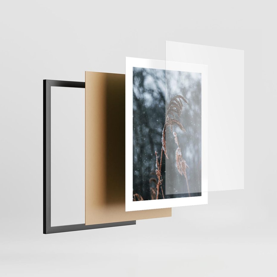 Plakat w ramie 30x40 - Zima na Łonie Natury - sucha wysoka trawa, w zimie - rama czarna