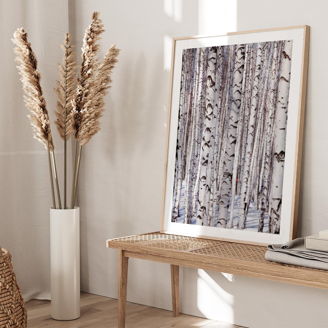Plakat w ramie 40x50 - Lśniące Brzozy - brzozy, las - rama drewno