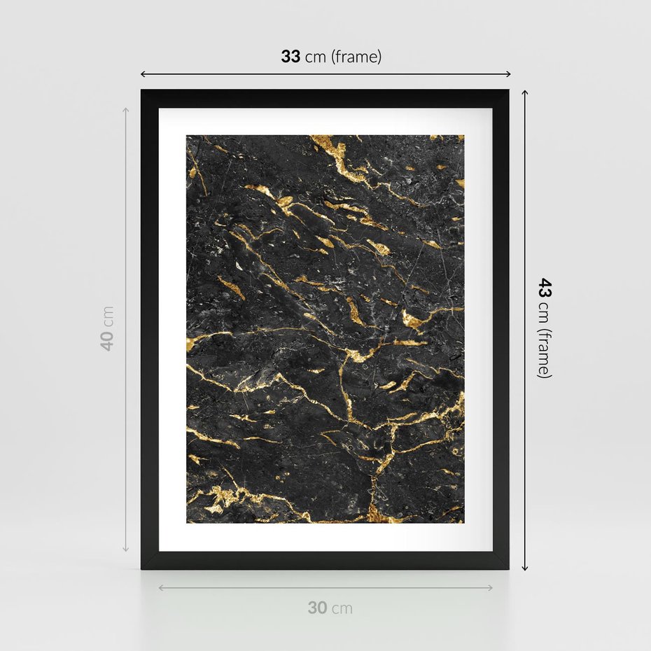 Plakat w ramie 30x40 - Egzotyczny Blask - marmur, złoto - rama czarna