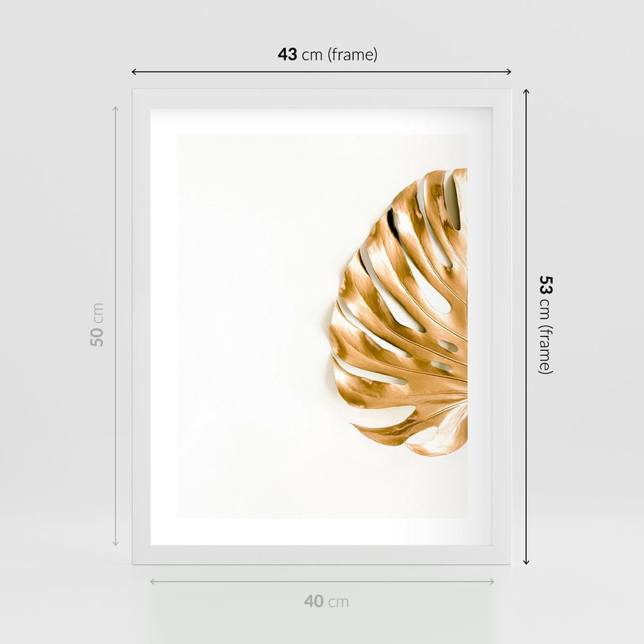 Plakat w ramie 40x50 - Przyjemność dla Oczu - złote, liście - rama biała