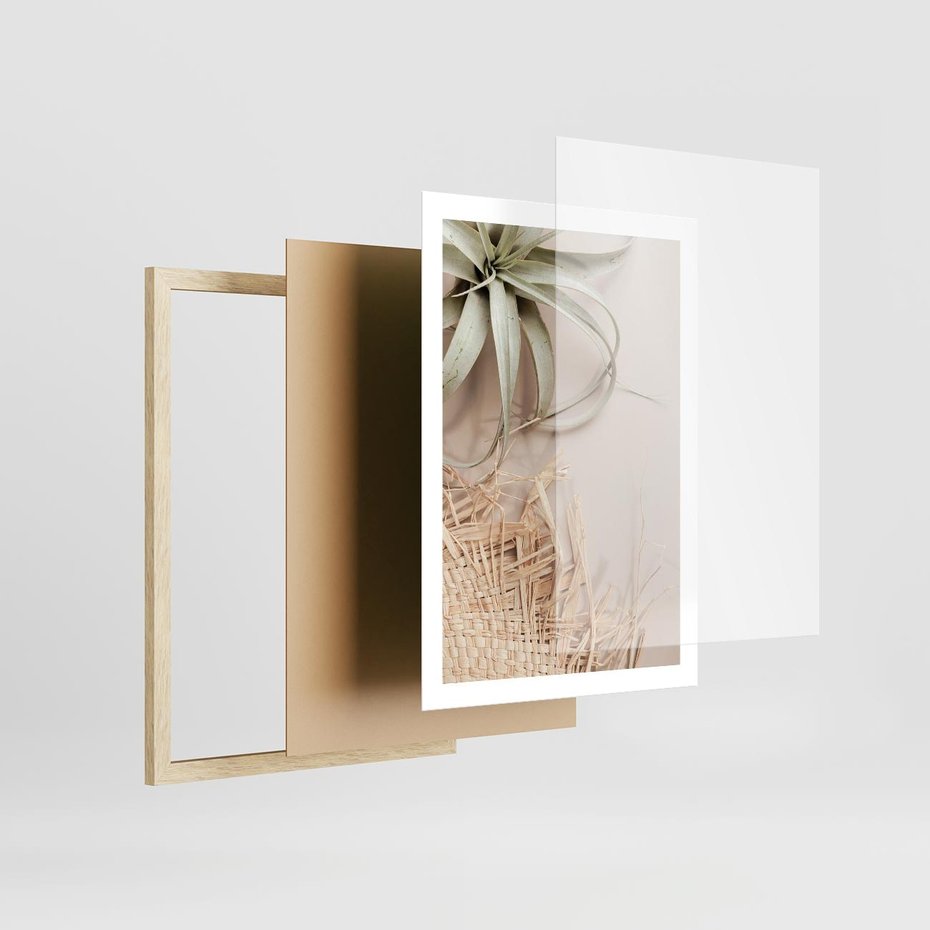 Plakat w ramie 50x70 - Aloes w Stylu Boho - kompozycja, wiklina - rama drewno