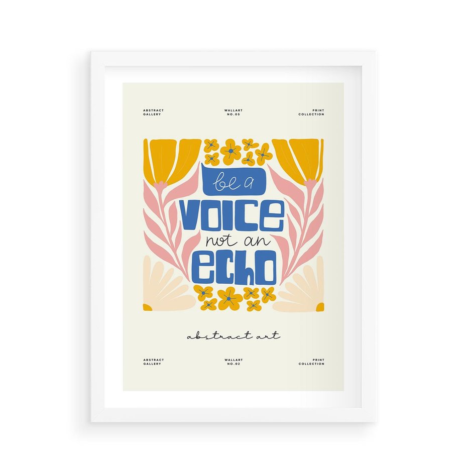 Plakat w ramie 50x70 - Złote Impulsy - typografia, kwiaty - rama biała