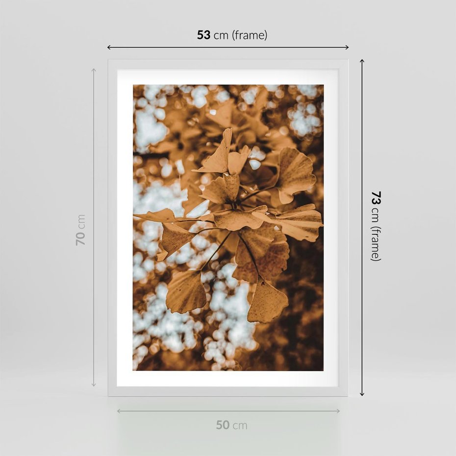 Plakat w ramie 50x70 - Nostalgiczny Miłorząb - miłorząb, liście - rama biała