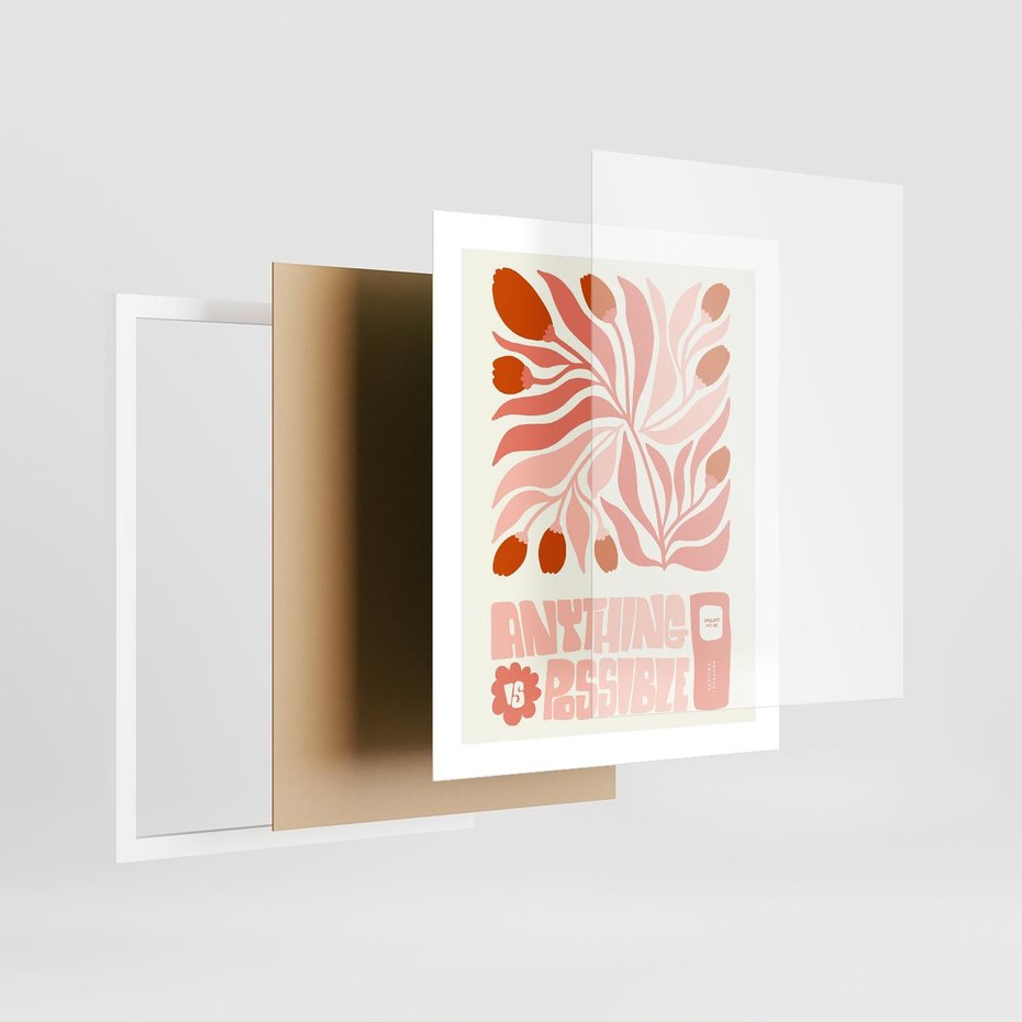 Plakat w ramie 40x50 - Migotliwa Euforia - kompozycja w łososiowym kolorze, kwiaty - rama biała