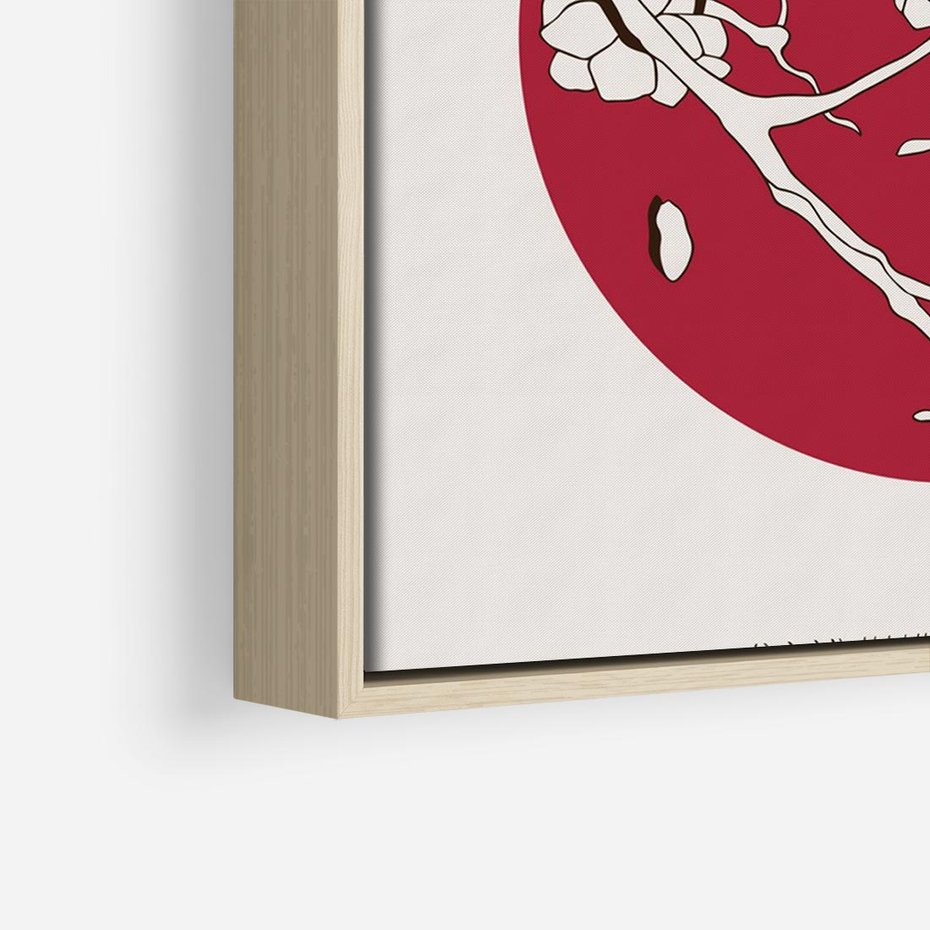 Obraz w ramie 70x50 - Esencja Zen - kwiatnąca wiśnia, orientalna grafika - rama drewno