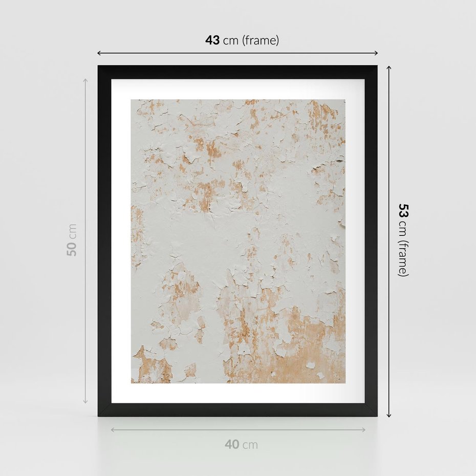 Plakat w ramie 40x50 - Beżowa Ściana z Łuszczącą Się Farbą - stara ściana, beżowa - rama czarna