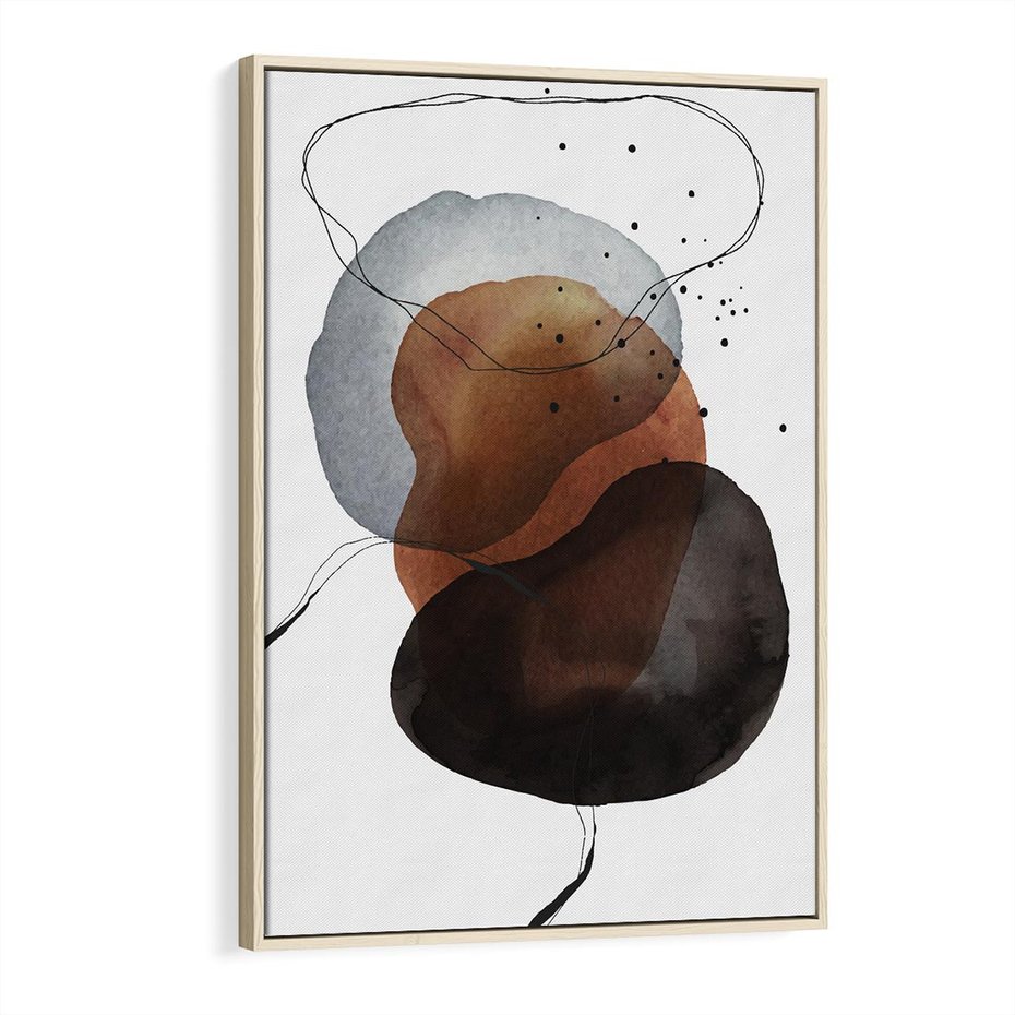 Obraz w ramie 80x120 - Kolorowe Wizje - abstrakcyjne plamy akwarelowe, czarny szkic - rama drewno