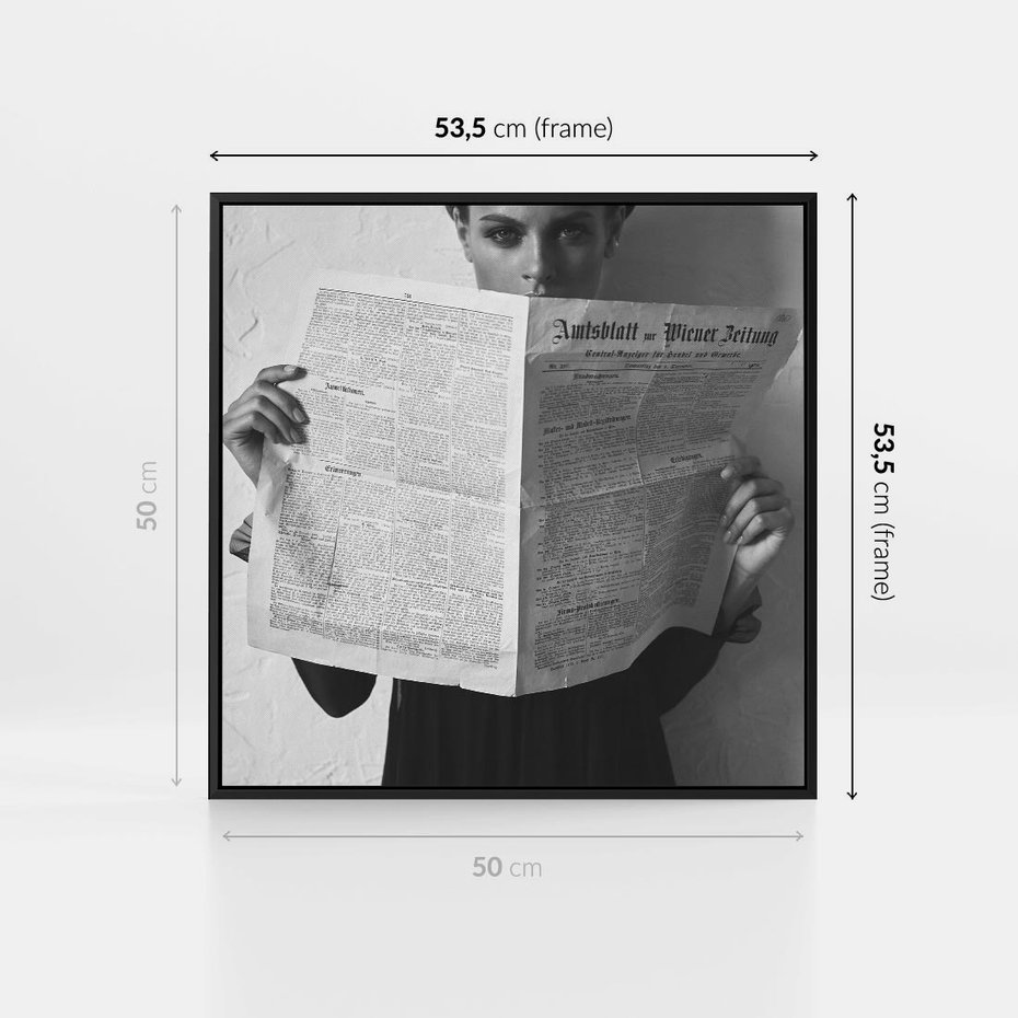 Obraz w ramie 50x50 - Nowe Wiadomości - retro zdjęcie, czarno białe - rama czarna