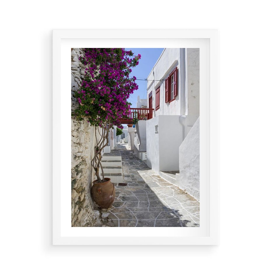 Plakat w ramie 50x70 - Perspektywiczna Uliczka: Miejski Labirynt - uliczka, perspektywa - rama biała