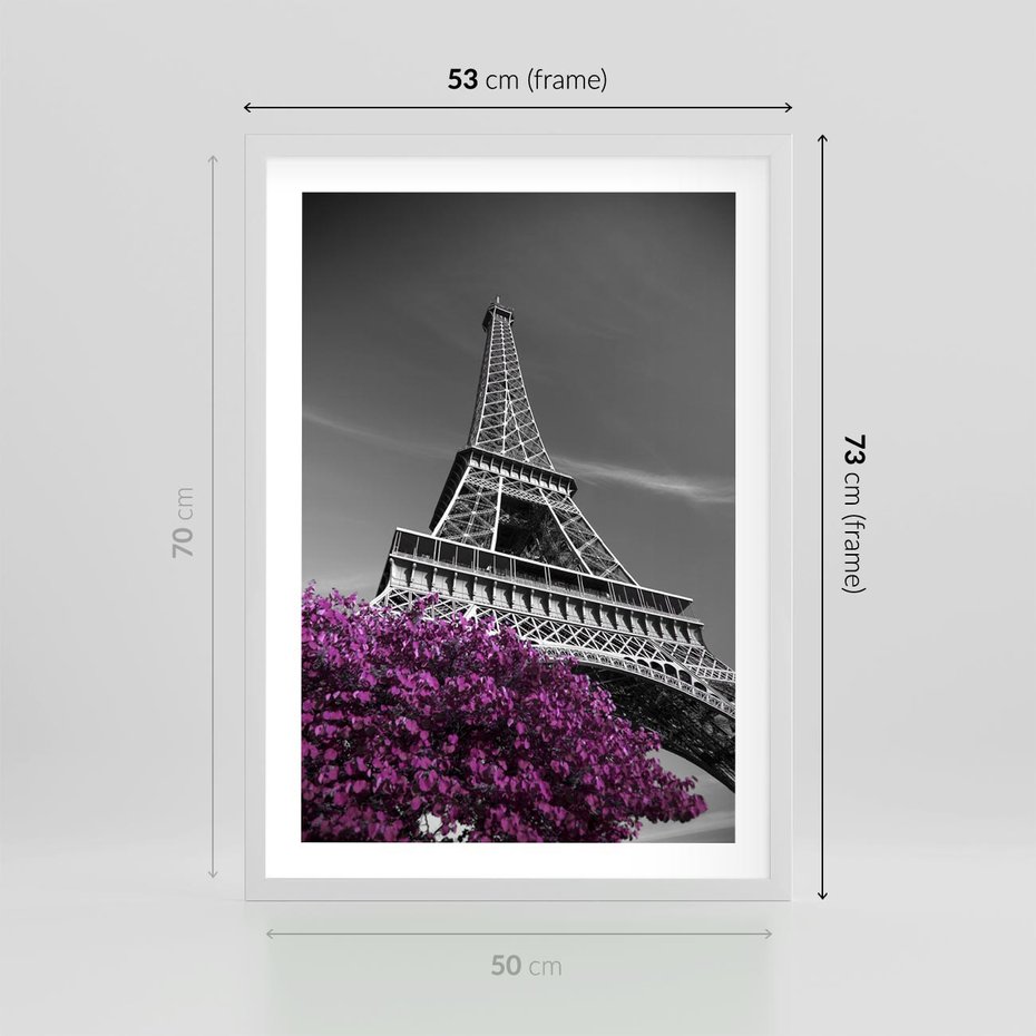 Plakat w ramie 50x70 - Urok Eiffla w Paryżu - Eiffla, Paryż - rama biała