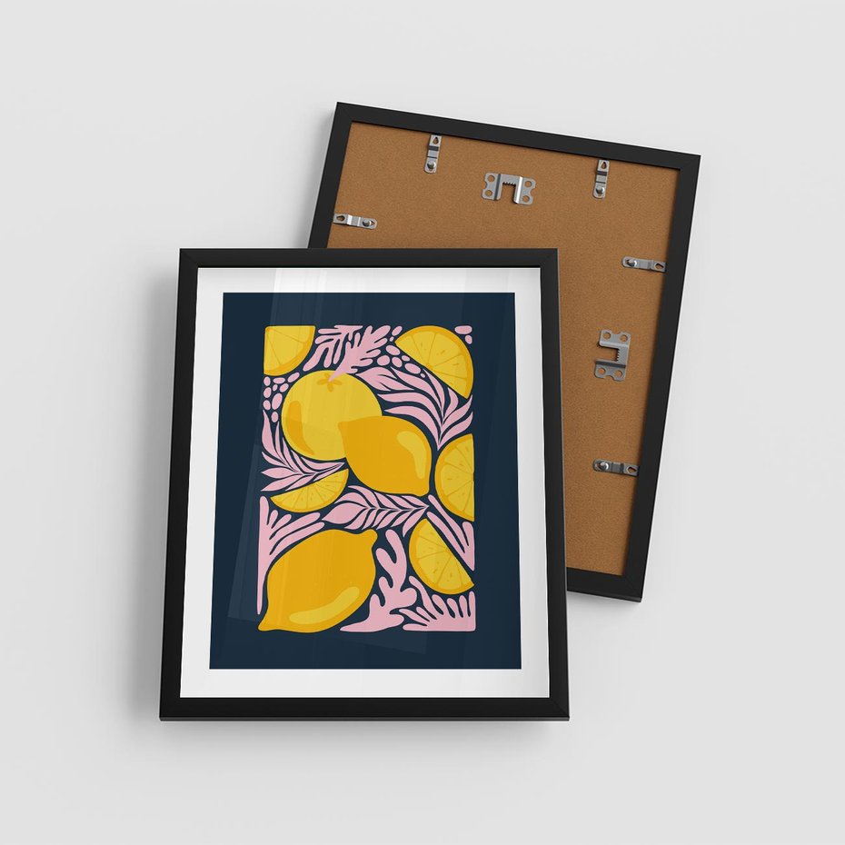 Plakat w ramie 40x50 - Kreatywne Rytmy - granatowe tło, nowoczesna kompozycja - rama czarna