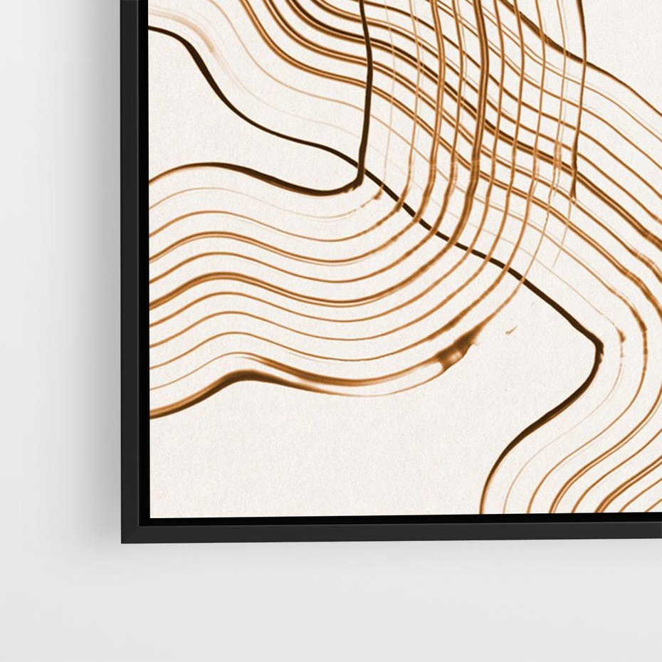 Obraz w ramie 70x50 - Ścieżki pędzla i myśli - minimalistyczna kompozycja, abstrakcyjne brązowe linie na białym tle - rama czarna