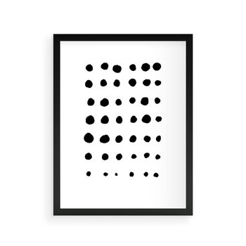 Plakat w ramie 30x40 - Refleksje Światła - minimalistyczna kompozycja, czarne kropkina białym tle - rama czarna