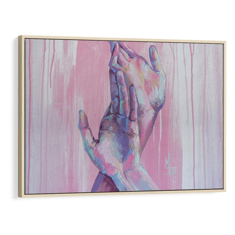 Obraz w ramie 100x70 - Splecione - obraz olejny, pastelowe kolory - rama drewno