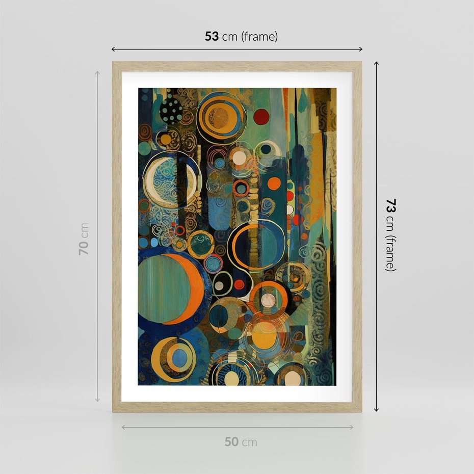 Plakat w ramie 50x70 - Wibracje Wymyślnych Form - abstrakcyjny obraz, mnogość kolorów - rama drewno