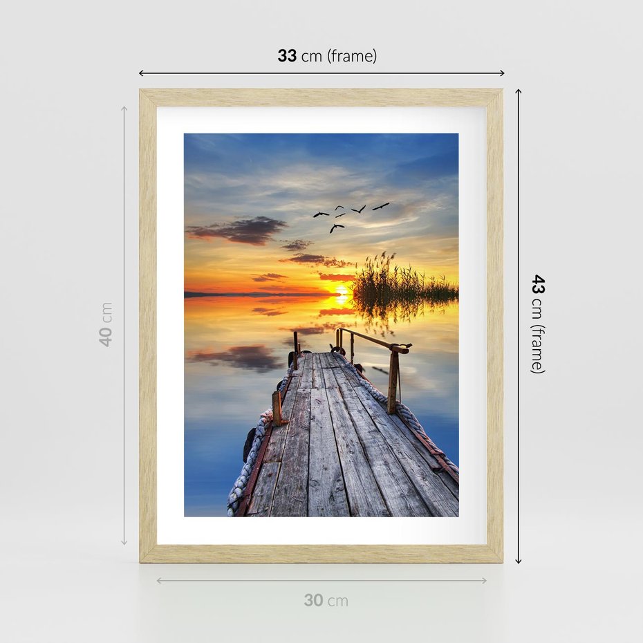 Plakat w ramie 30x40 - Zachód słońca na pomostach - zachód, słońca - rama drewno