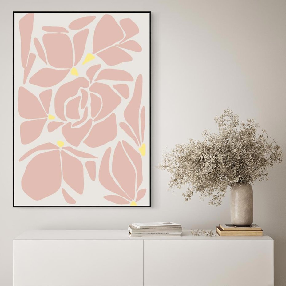 Obraz w ramie 70x100 - Rozplątane Akwarelowe Formy - abstrakcyjne boho kwiaty, kompozycja - rama czarna