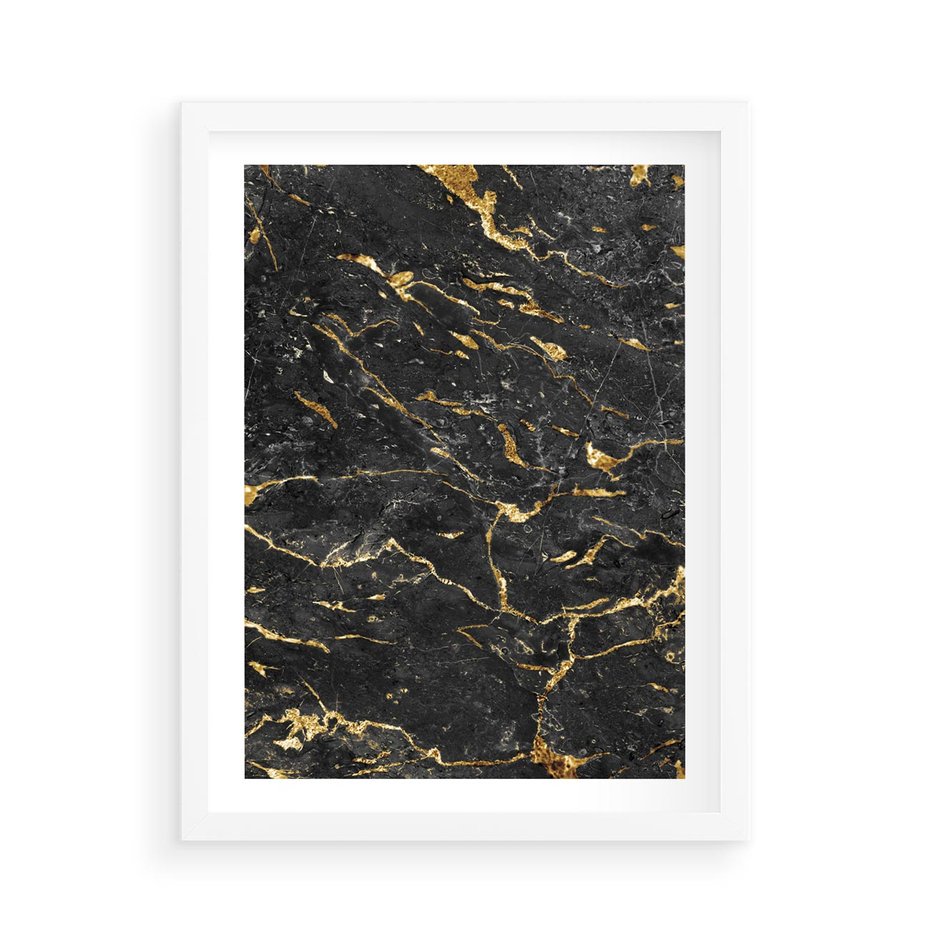 Plakat w ramie 50x70 - Egzotyczny Blask - marmur, złoto - rama biała