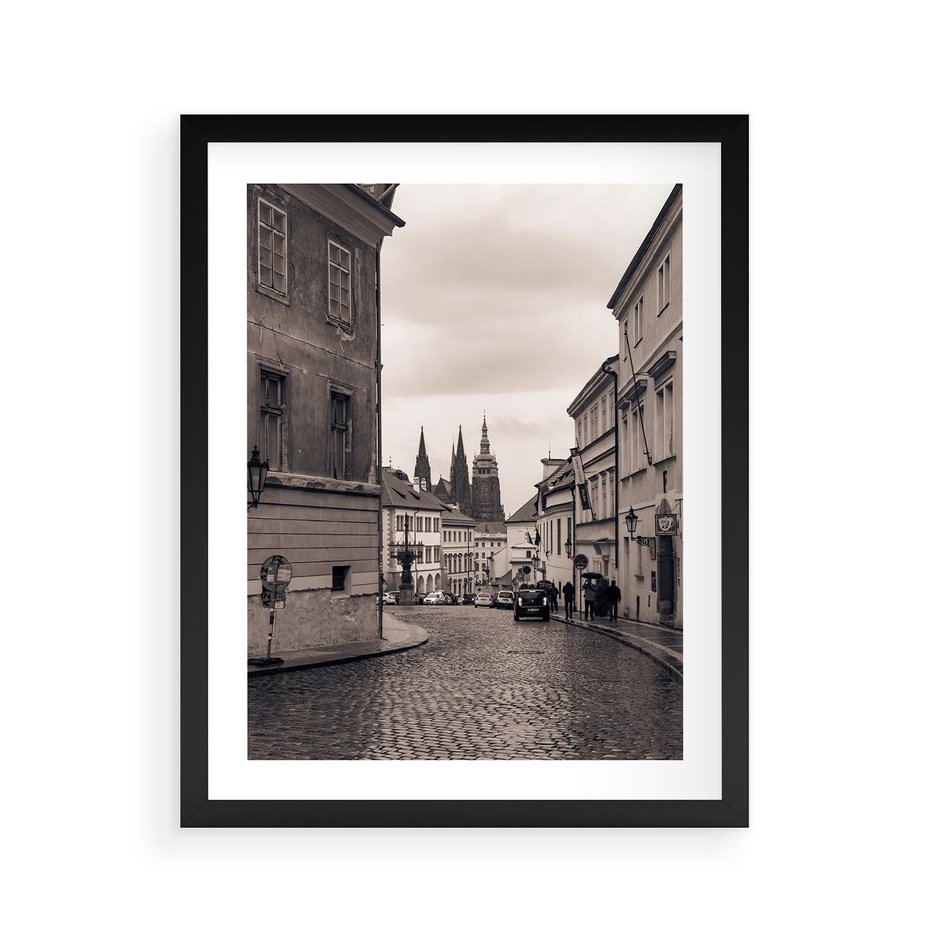 Plakat w ramie 40x50 - Przygoda Na Horyzoncie - uliczka, perspektywa - rama czarna