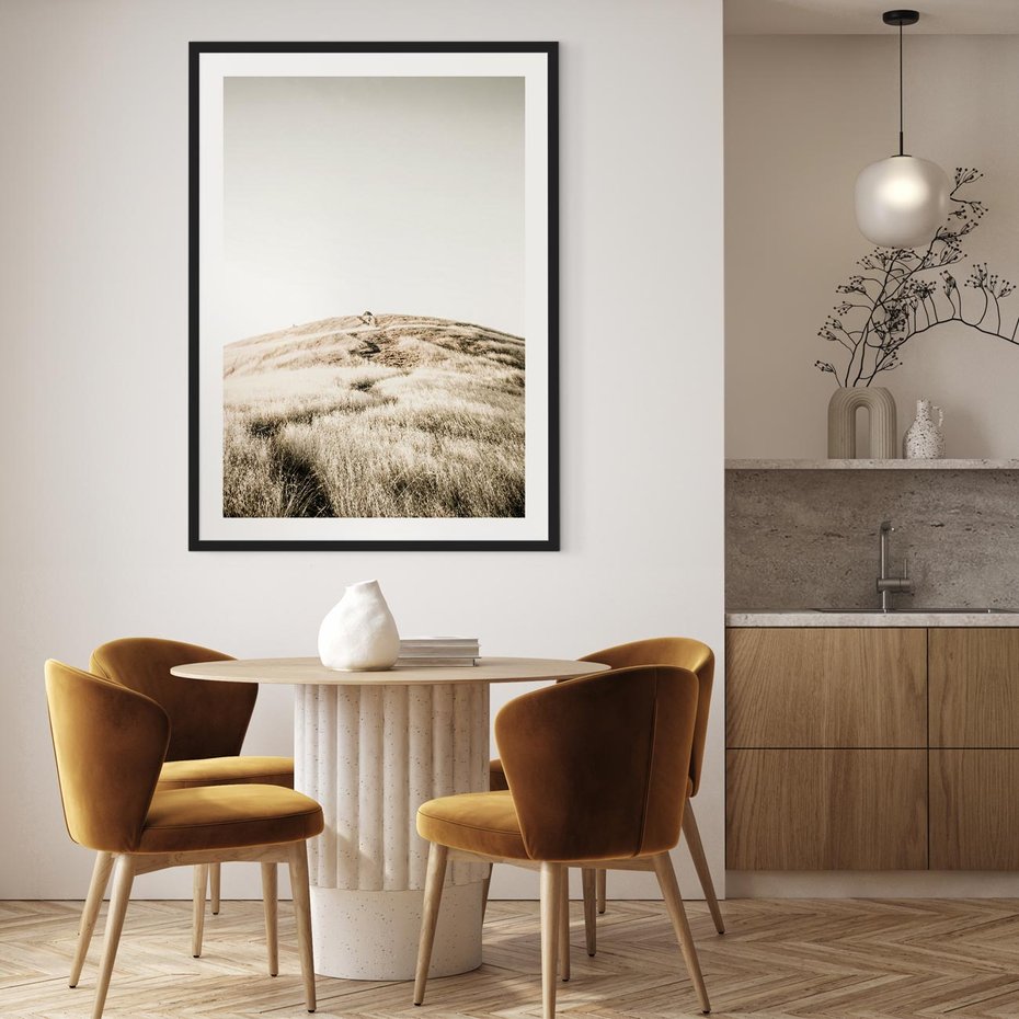 Plakat bez ramy 21x30 - Wzgórze w Odcieniach Sepii - wzgórze, trawy