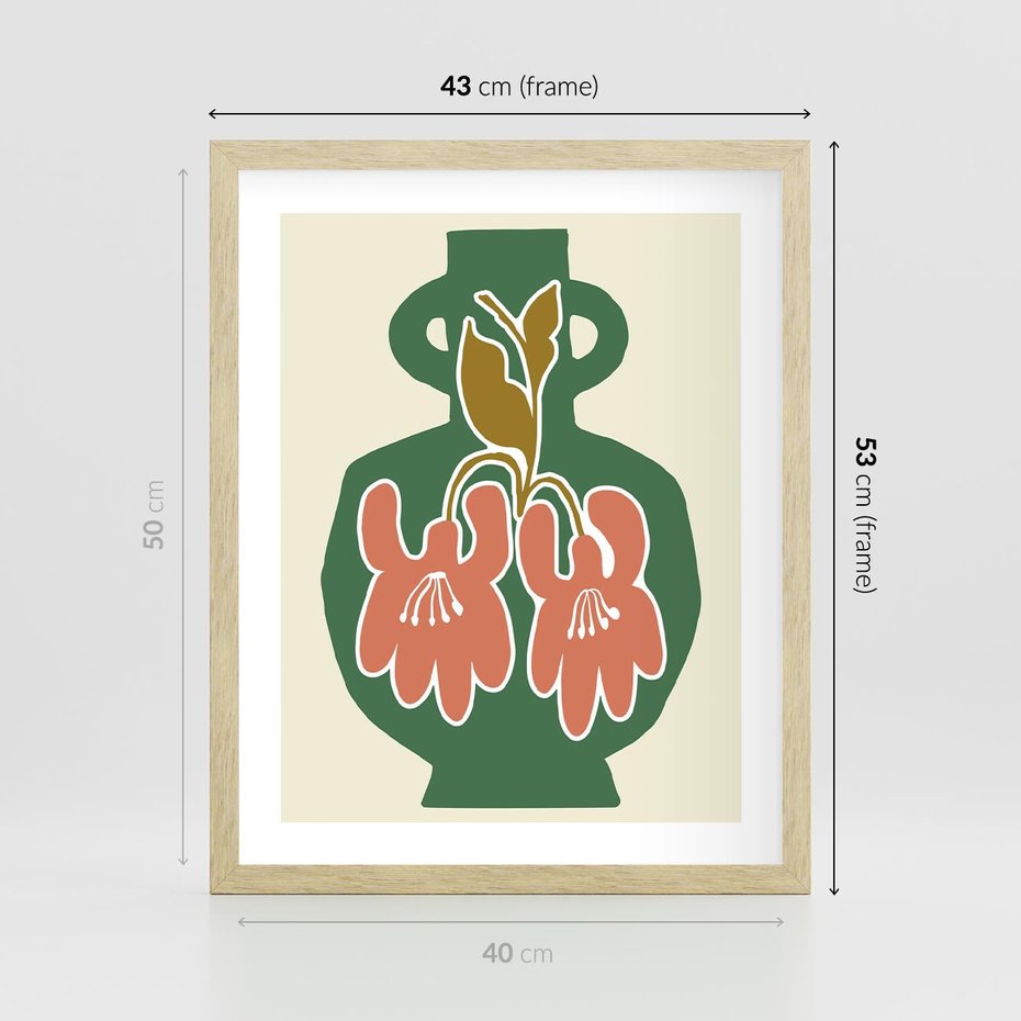 Plakat w ramie 40x50 - Kreatywne Impulsy - boho styl, wazon - rama drewno