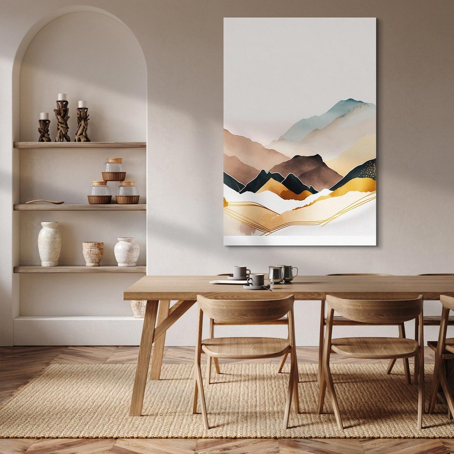 Obraz na płótnie 70x100 - Góry Tonące w Pastelach - złote pastelowe góry, akwarela