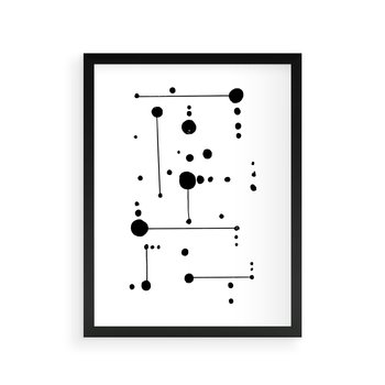 Plakat w ramie 30x40 - Nocne Zawirowania - abstrakcyjny plakat, czarne kropki i kreski - rama czarna