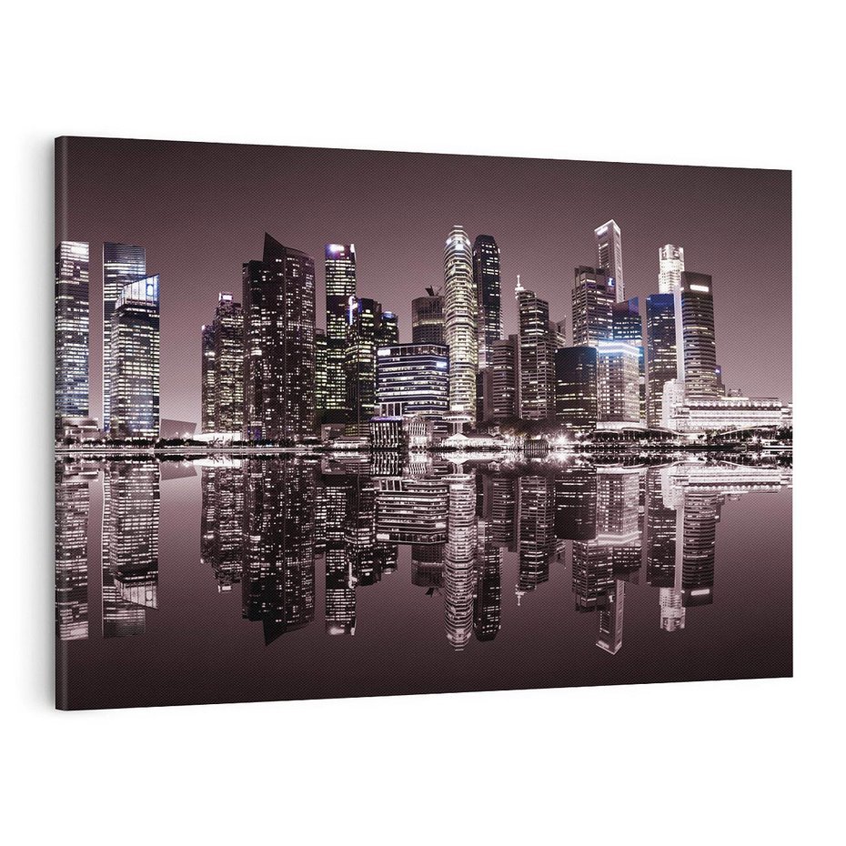 Obraz na płótnie 100x70 - Miejskie światła ożywiające nocne niebos - Singapur, miasto