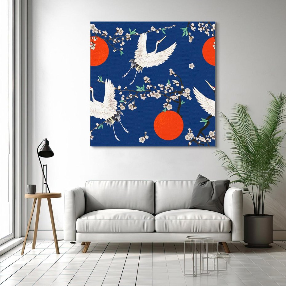 Obraz na płótnie 30x30 - Japońskie Żurawie Indygo - sztuka japońska, japonia