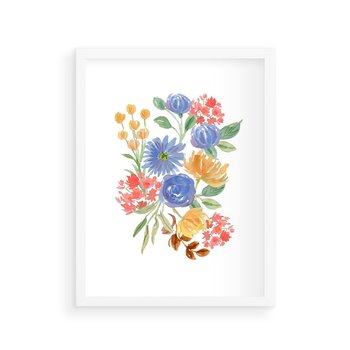 Plakat w ramie 30x40 - Kwiatowe Światło - akwarelowe kwiaty, bukiet - rama biała