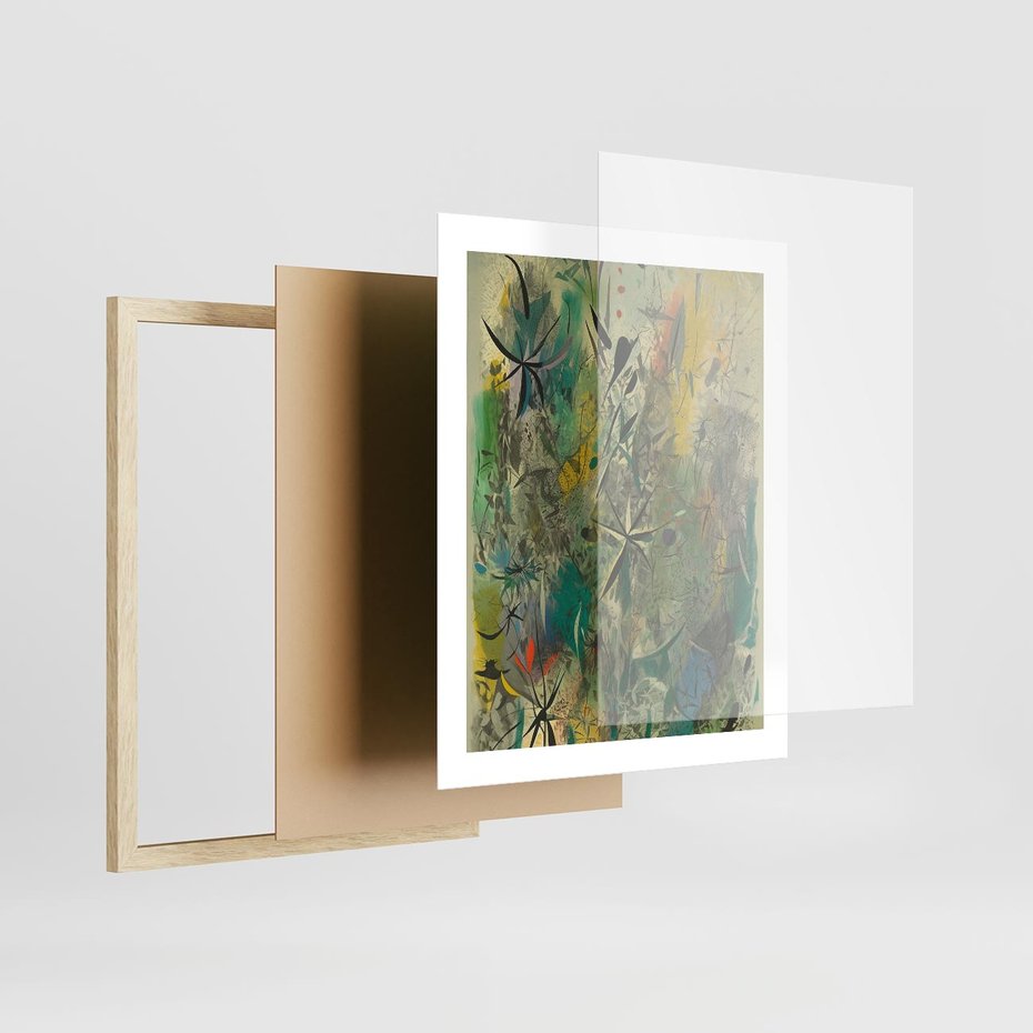 Plakat w ramie 40x50 - Tajemnicze Konstrukcje Form - abstrakcyjny obraz, mnogość kolorów - rama drewno