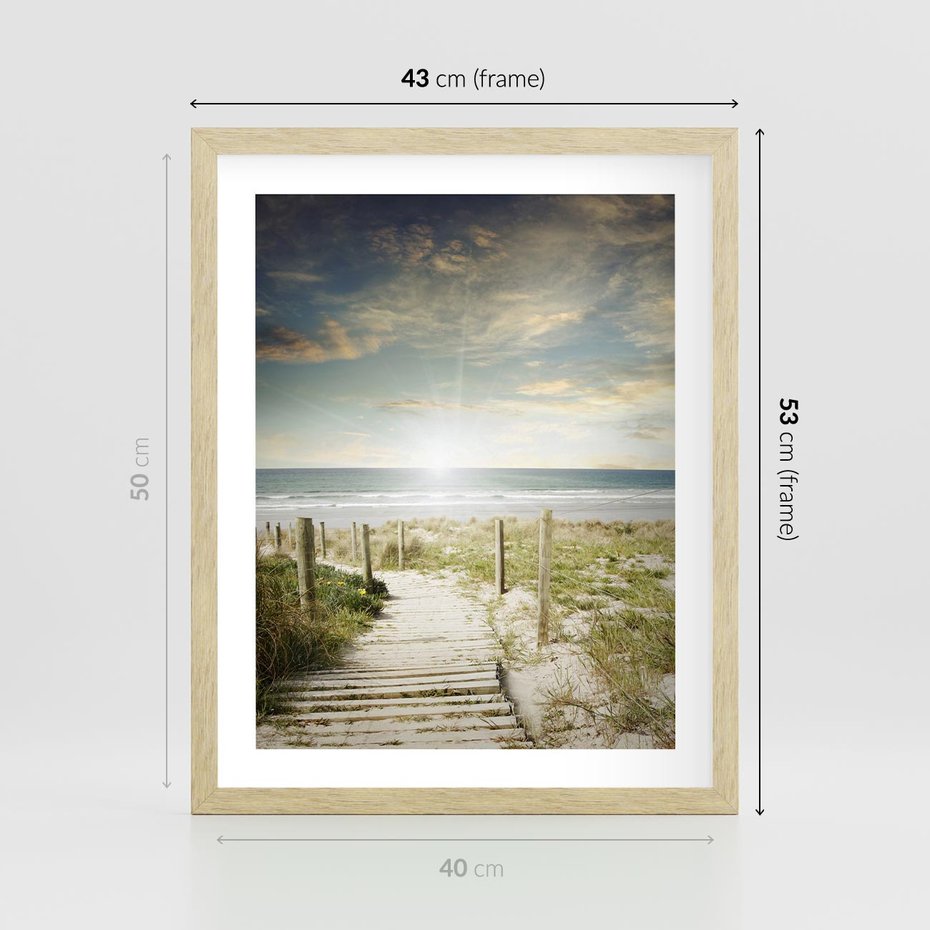 Plakat w ramie 40x50 - Błękitne morze na pomostach - morze, pomost - rama drewno