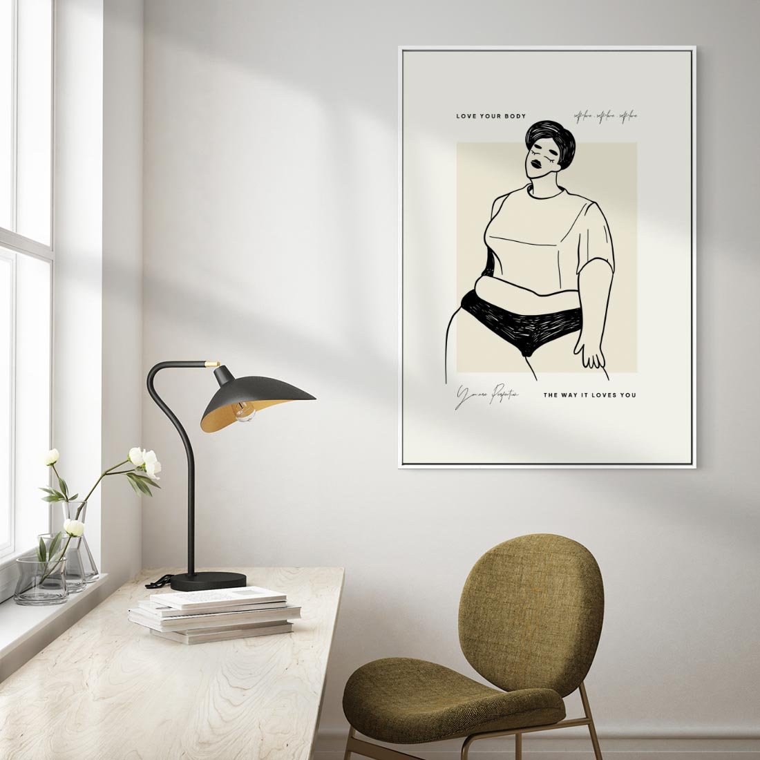 Obraz w ramie 50x70 - Elegancja Kobiecej Formy - nowoczesna sztuka kobieca, plakat - rama biała