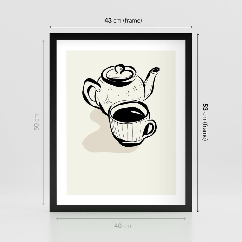 Plakat w ramie 40x50 - Kawa w Minimalistycznym Szkicu - grafika, szkic - rama czarna