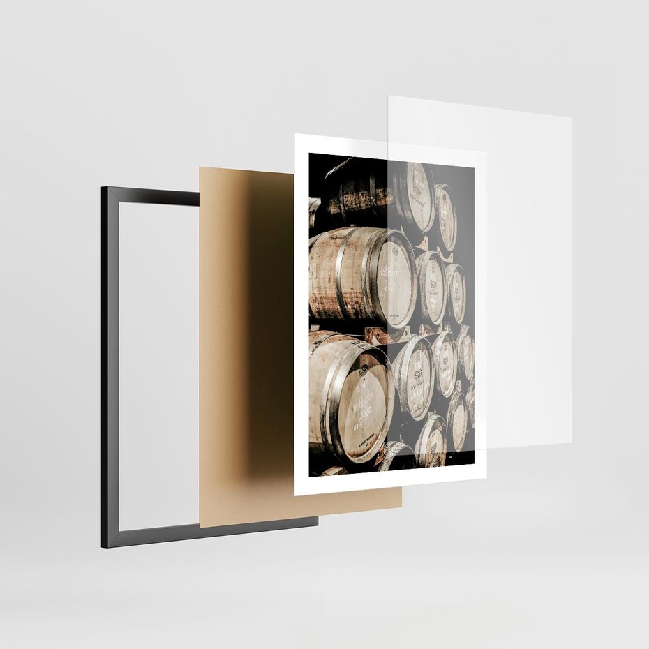 Plakat w ramie 50x70 - Tradycyjne Beczki - beczki, rustykalna fotografia - rama czarna